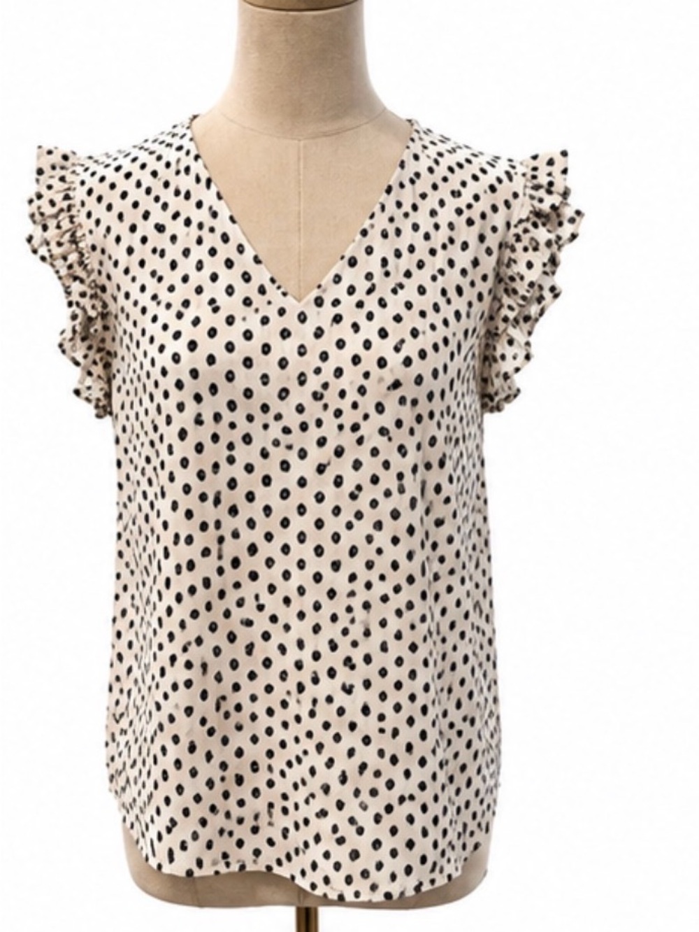 Adrianna Papell Polka Dot Ruffle-Sleeve Blouse Size Medium